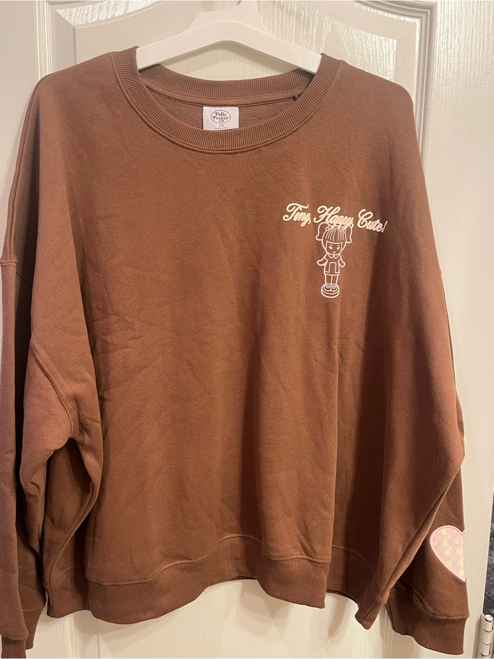 Polly Pockets Brown Crewneck Sweatshirt with 'Tiny Happy Cute!' Graphic